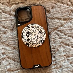 Mous Wooden Phone Case with Cat PopSocket - Black and Brown—For iPhone 15